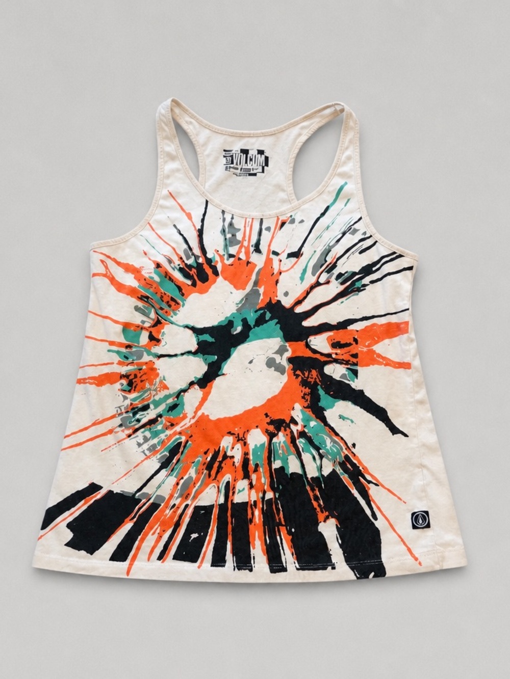 Volcom White Tank with Black Logo Print